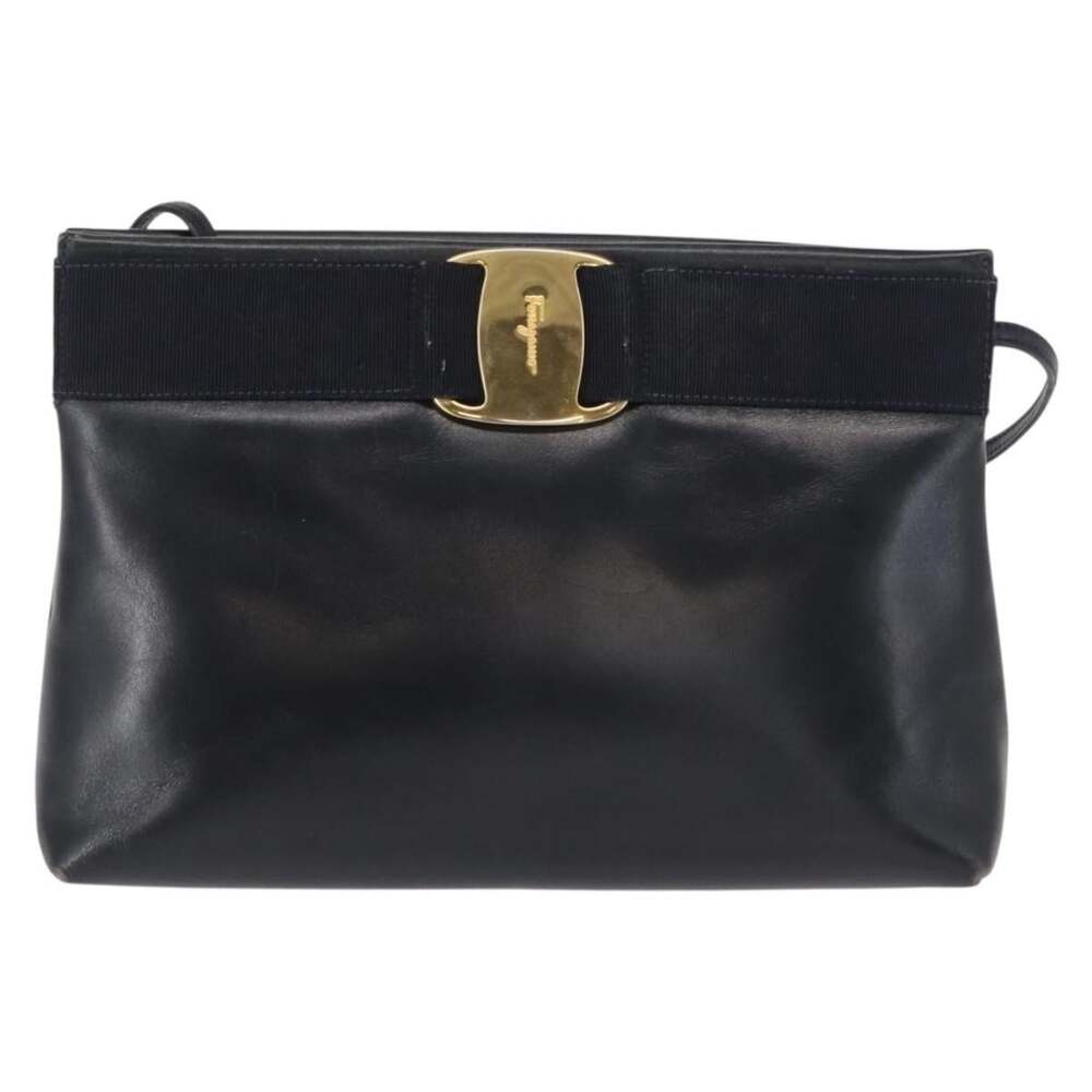 Salvatore Ferragamo Leather Vara Shoulder Bag Navy
